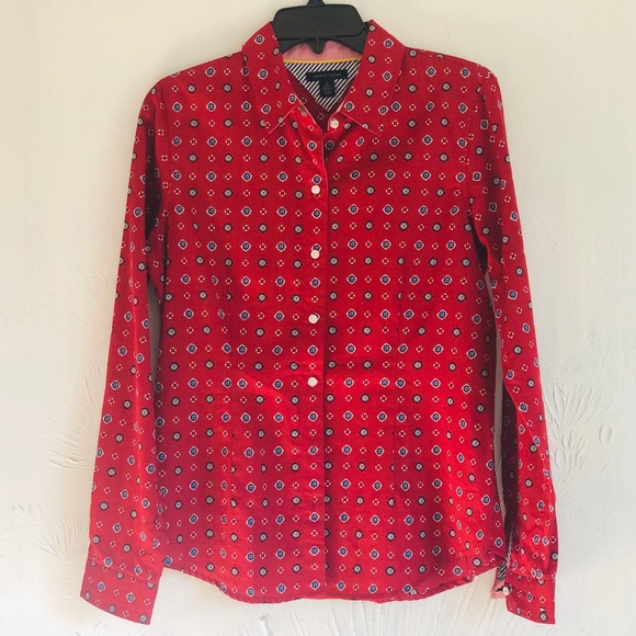 Tommy Hilfiger Red Patterned Button Up Shirt - Women’s M - Picture 1 of 3